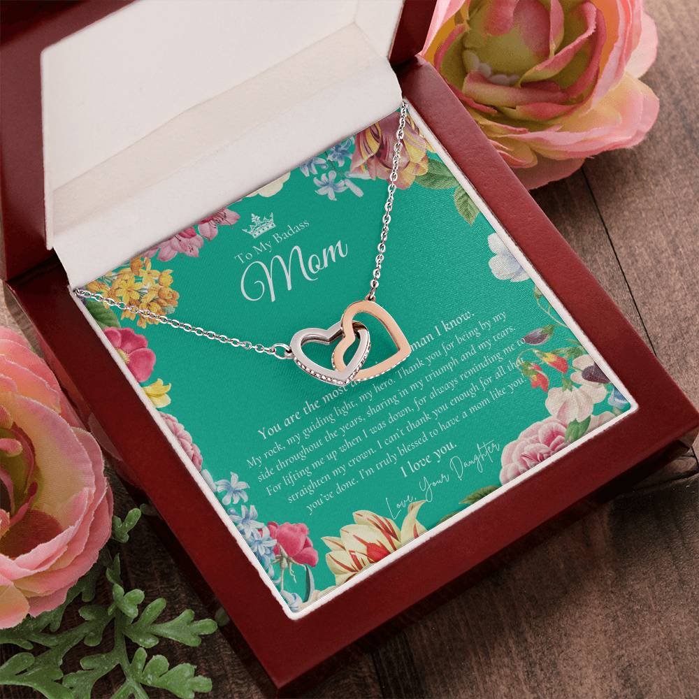 To My Badass Mom Necklace Badass Mom Gift Mother’S Day Gift Birthday Gift Gift From Daughter On Wedding Day Interlocking Hearts Necklace
