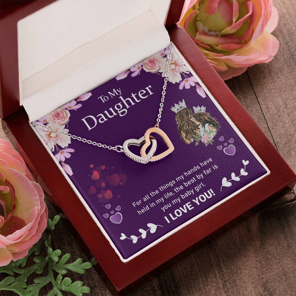 Love My Daughter Heart Locking Necklace Interlocking Hearts Necklace