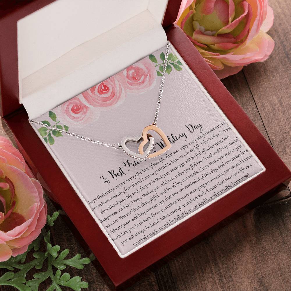 To My Bestfriend On Her Wedding Day - Floral Interlocking Hearts Necklace