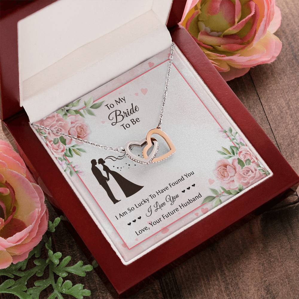 To My Bride To Be . Interlocking Hearts Pink Silhouette Design Interlocking Hearts Necklace