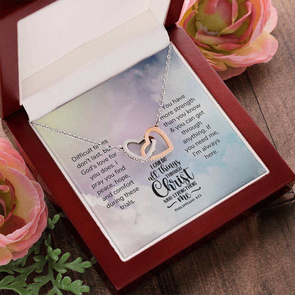 Scripture Encouragement Interlocking Hearts Necklace Philippians 413 Rainbow Clouds