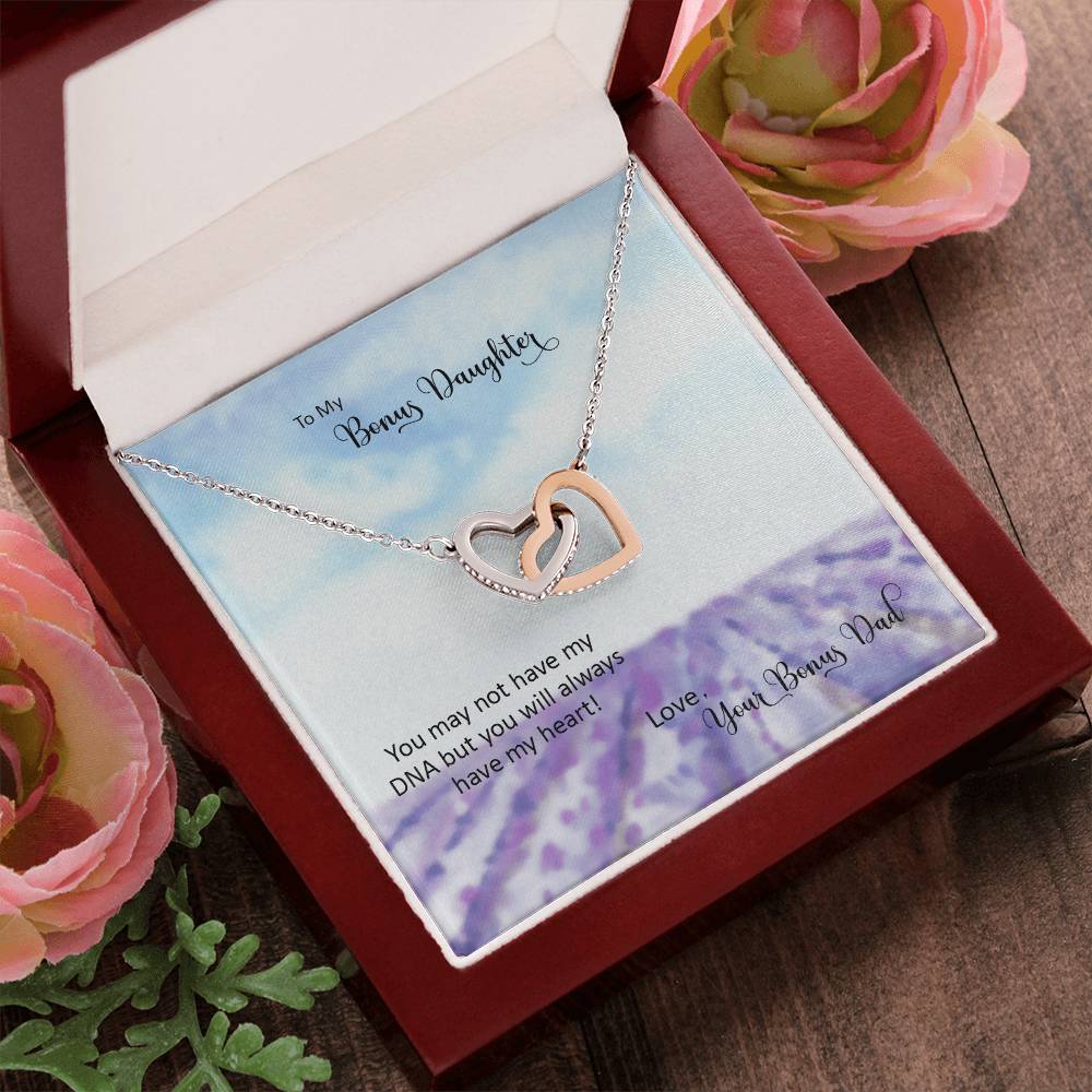 Bonus Daughter From Bonus Dad No Dna But You Have My Heart Interlocking Hearts Necklace