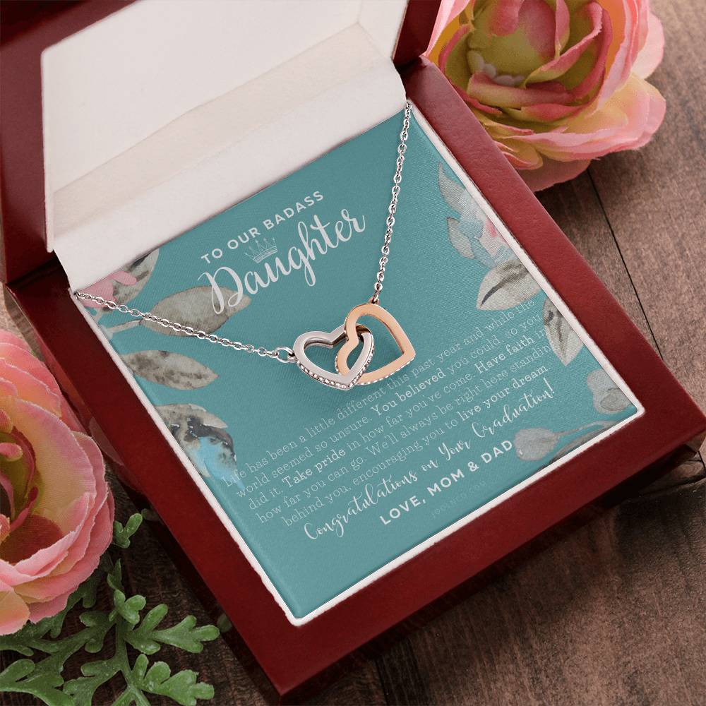 To Our Badass Daughter Straighten Your Crown Necklace Parents Daughter Necklace Daughter Graduation Gift Graduation On Pandemic Interlocking Hearts Necklace