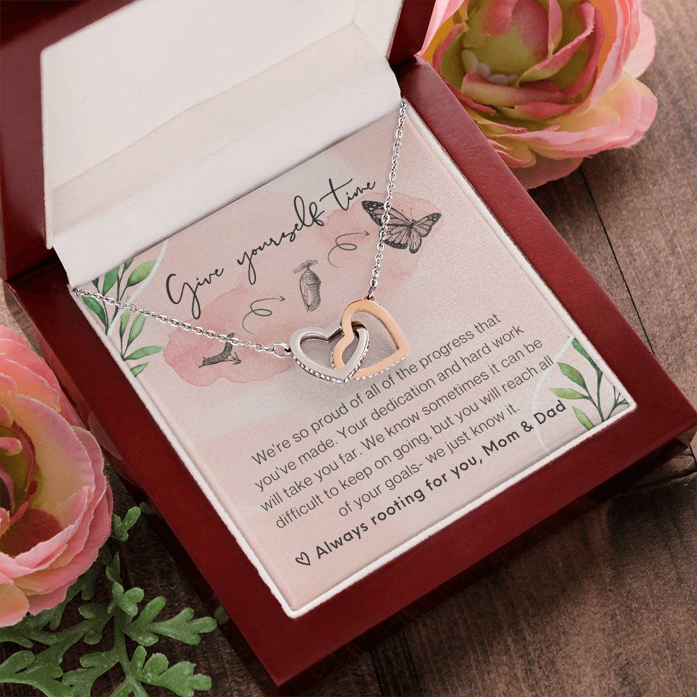 From Parents Interlocking Hearts Necklace Butterfly Encouragement