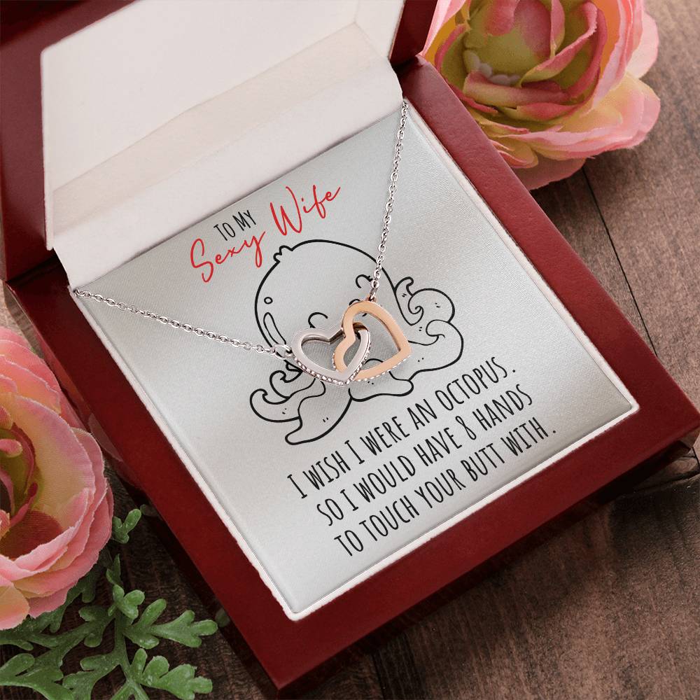 Funny Message Card With Awesome Necklace For Sexy Wife - Interlocking Heart Necklace Interlocking Hearts Necklace