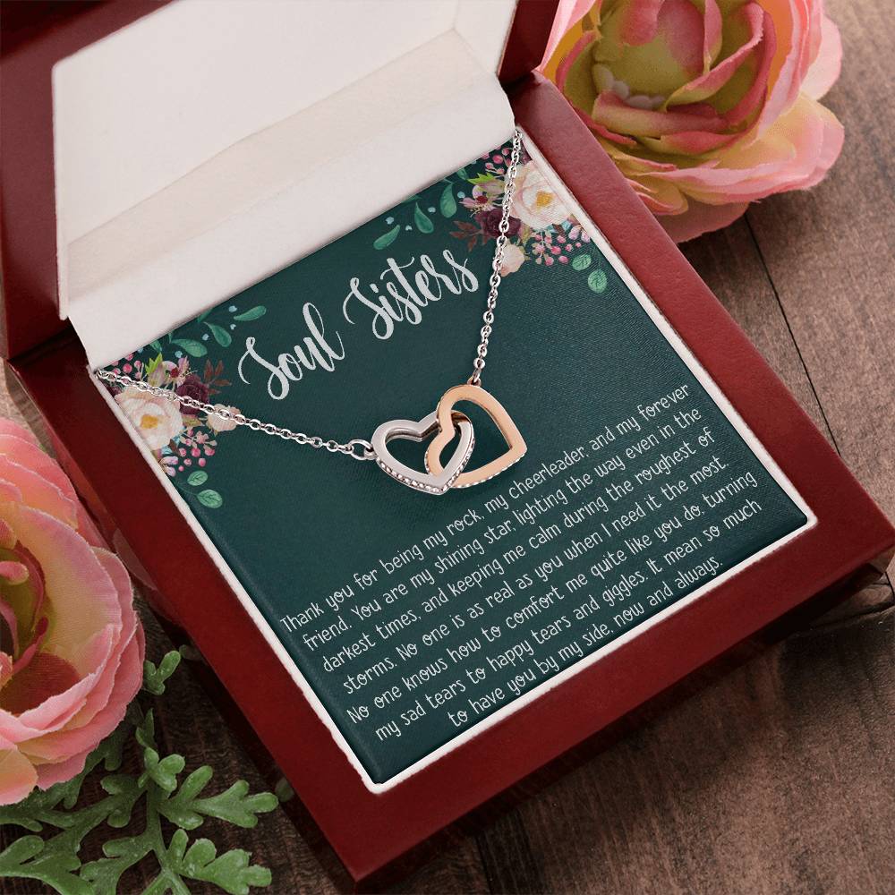 Soul Sisters Necklace Gift Bff Necklace Best Friend Gift Jewelry Long Distance Quotes Friends Forever Interlocking Hearts Necklace