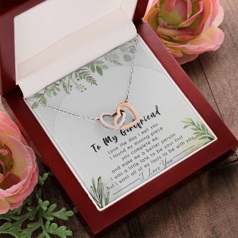 To My Girlfriend Interlocking Hearts Necklace Message Card