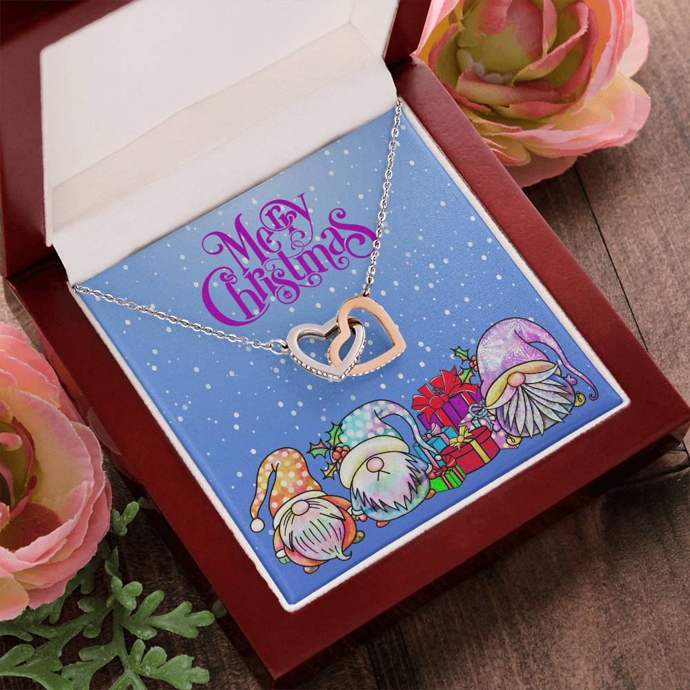 Merry Christmas Gnomes Interlocking Hearts Necklace