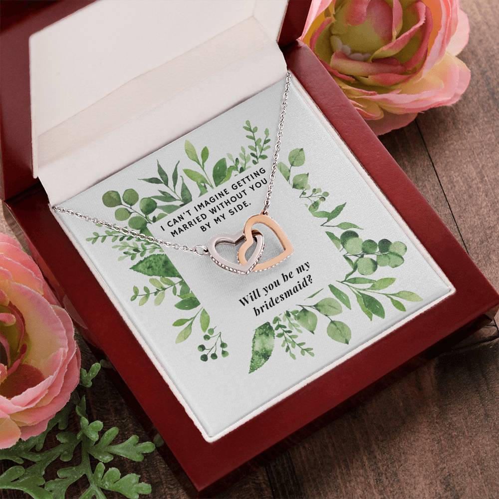 Bridesmaid Greenery Square Interlocking Hearts Necklace
