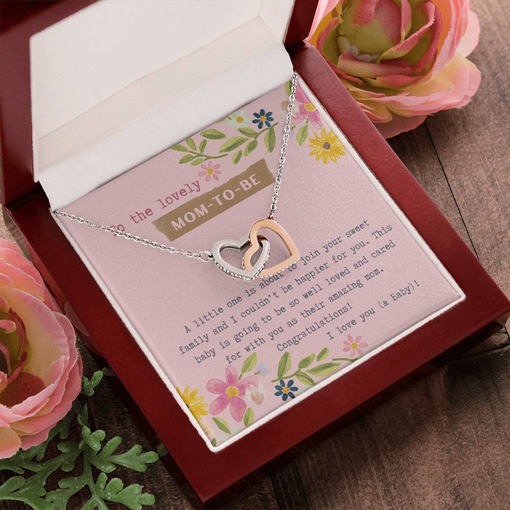 Mom To Be Interlocking Hearts Necklace Pink Floral Baby Shower