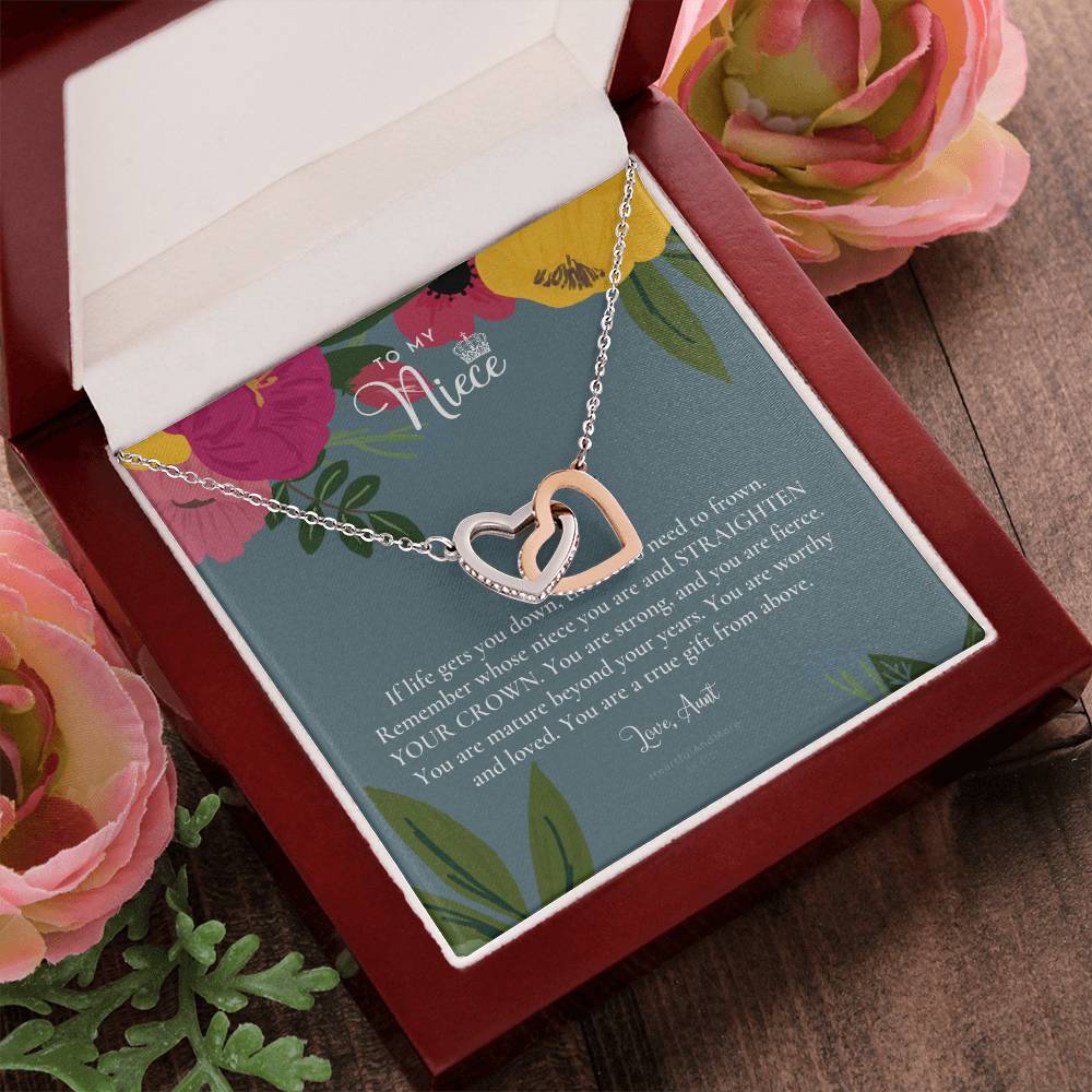 To My Badass Niece Straighten Your Crown Necklace Aunt Niece Necklace Niece Birthday Gift Niece Graduation Gift Interlocking Hearts Necklace