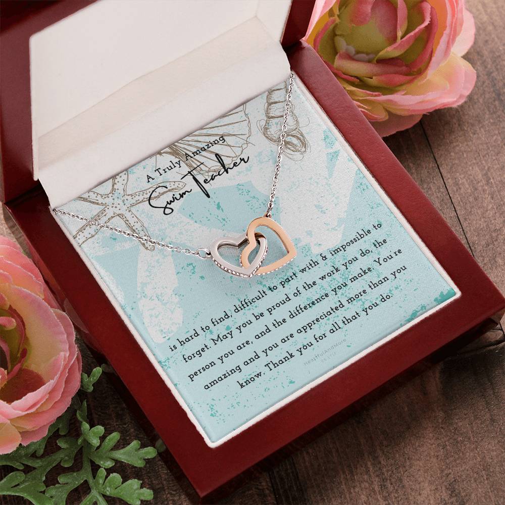 Gift For Swim Teacher Swim Teacher Appreciation Gift A Truly Amazing Swim Teacher Gift Interlocking Hearts Necklace