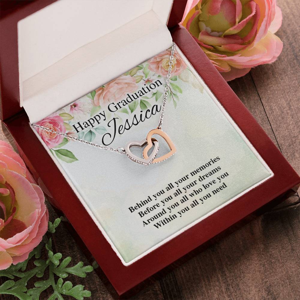 Happy Graduation Personalized Interlocking Hearts Interlocking Hearts Necklace