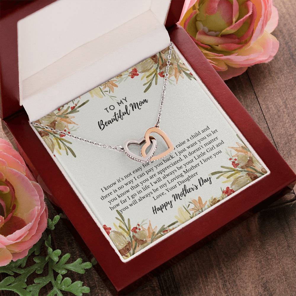 To My Beautiful Mom - Interlocking Heart Necklace - Interlocking Hearts Necklace