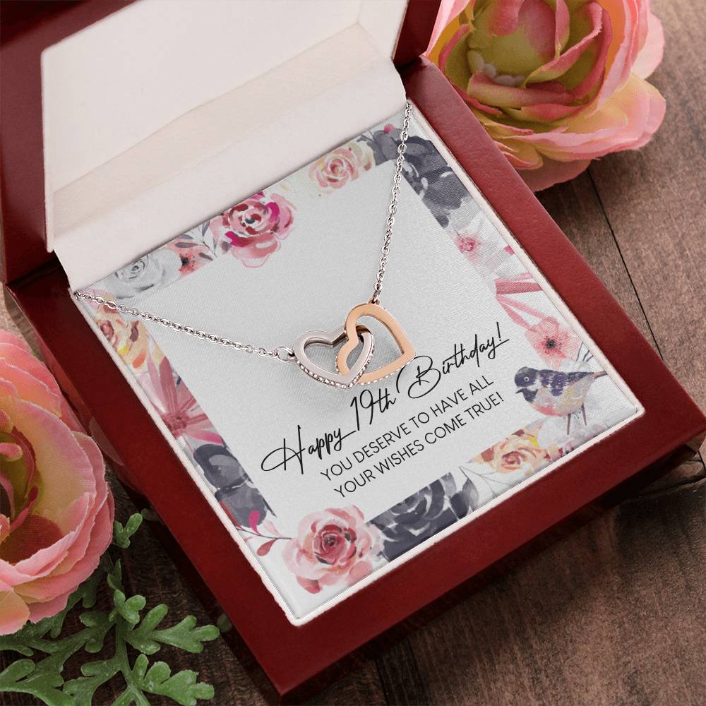 Happy 19Th Birthday Interlocking Hearts Necklace Message Card