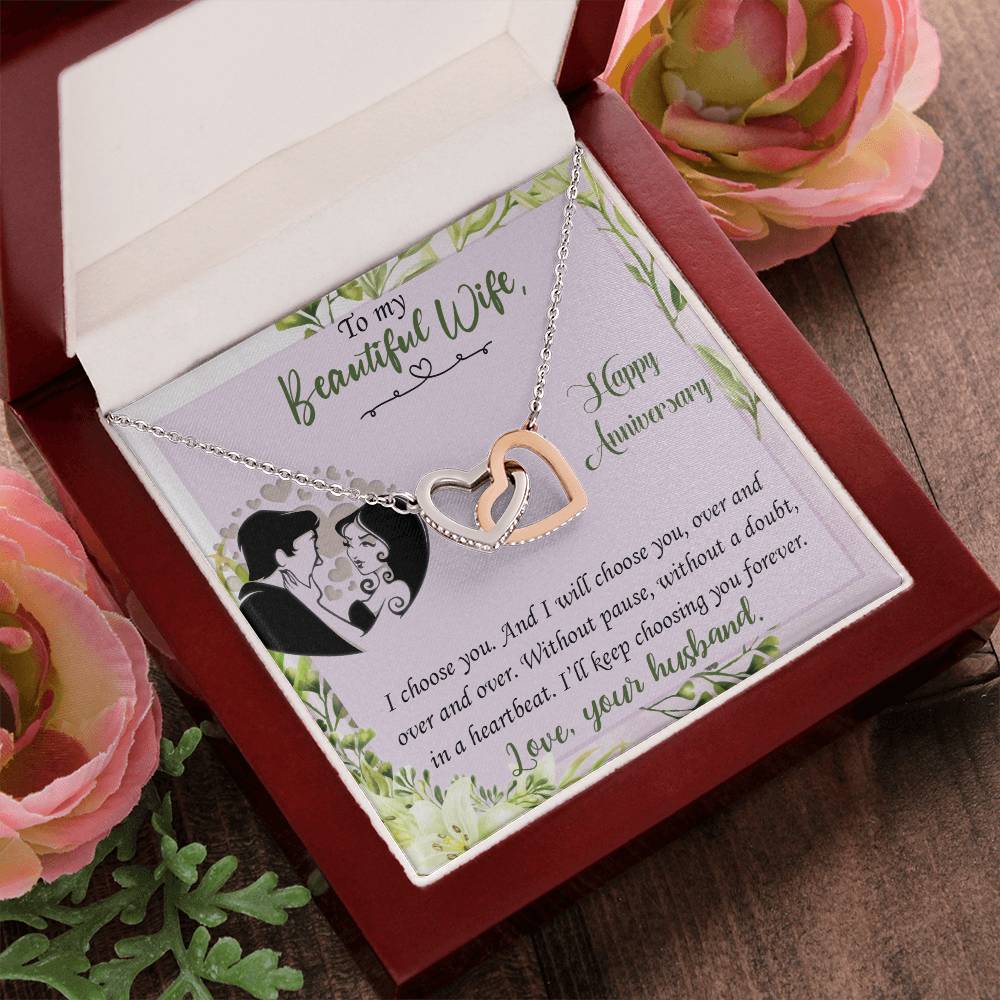 I Choose You Anniversary - Anniversary Gift For Wife Interlocking Hearts Necklace