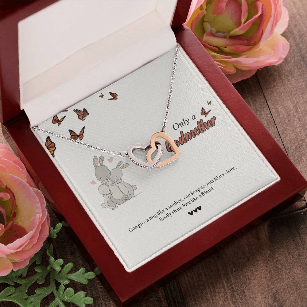 Godmother Goddaughter Gift Necklace Emotional Message Card Cute Rabbit Interlocking Hearts Necklace