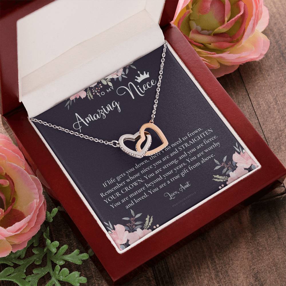 To My Amazing Niece Straighten Your Crown Necklace Aunt Niece Necklace Niece Birthday Gift Niece Graduation Gift Interlocking Hearts Necklace
