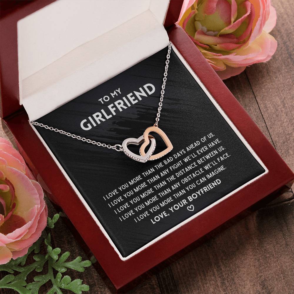 To My Girlfriend - I’Ll Always Love You - Interlocking Necklace Interlocking Hearts Necklace