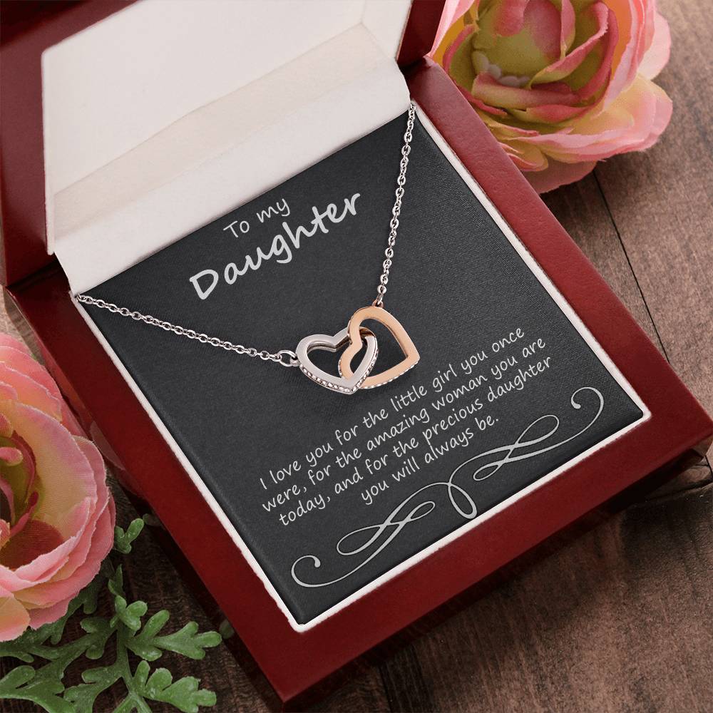 To My Daughter I Love You For The Little Girl You Once Were Interlocking Hearts Necklace