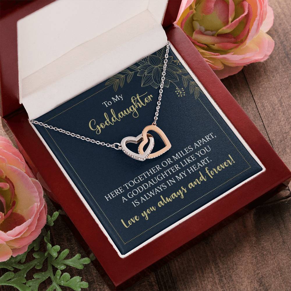 To My Goddaughter Though We Are Miles Apart Interlocking Hearts Necklace