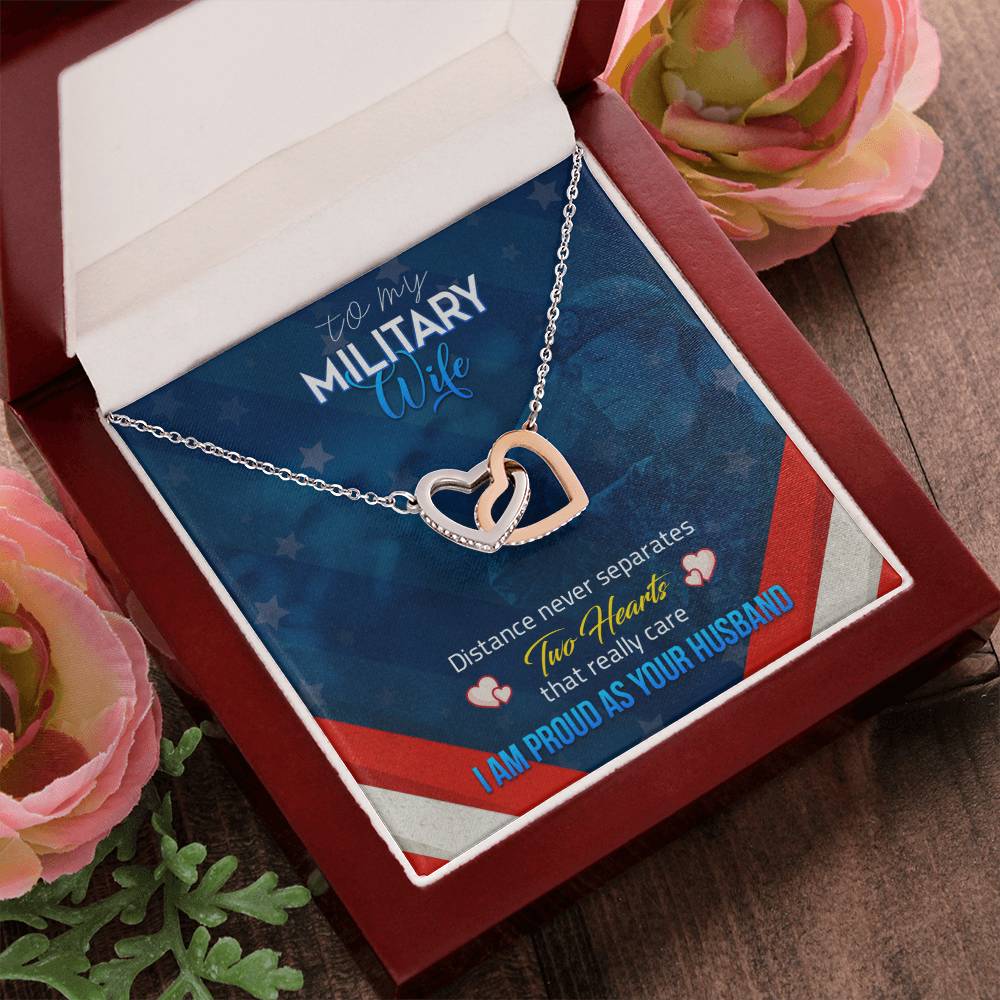 To My Military Wife-Double Heart Pendent Interlocking Hearts Necklace