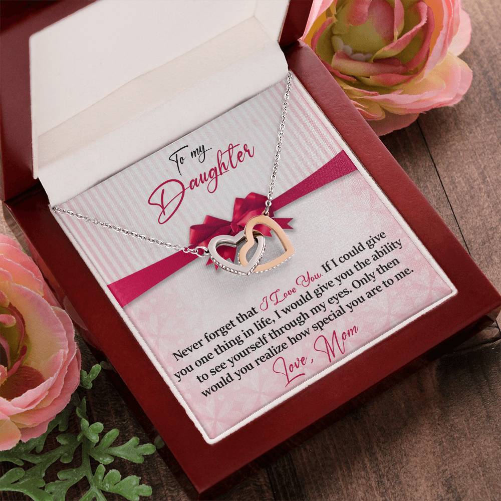 To My Daughter - I Love You - Love Mom Interlocking Hearts Necklace