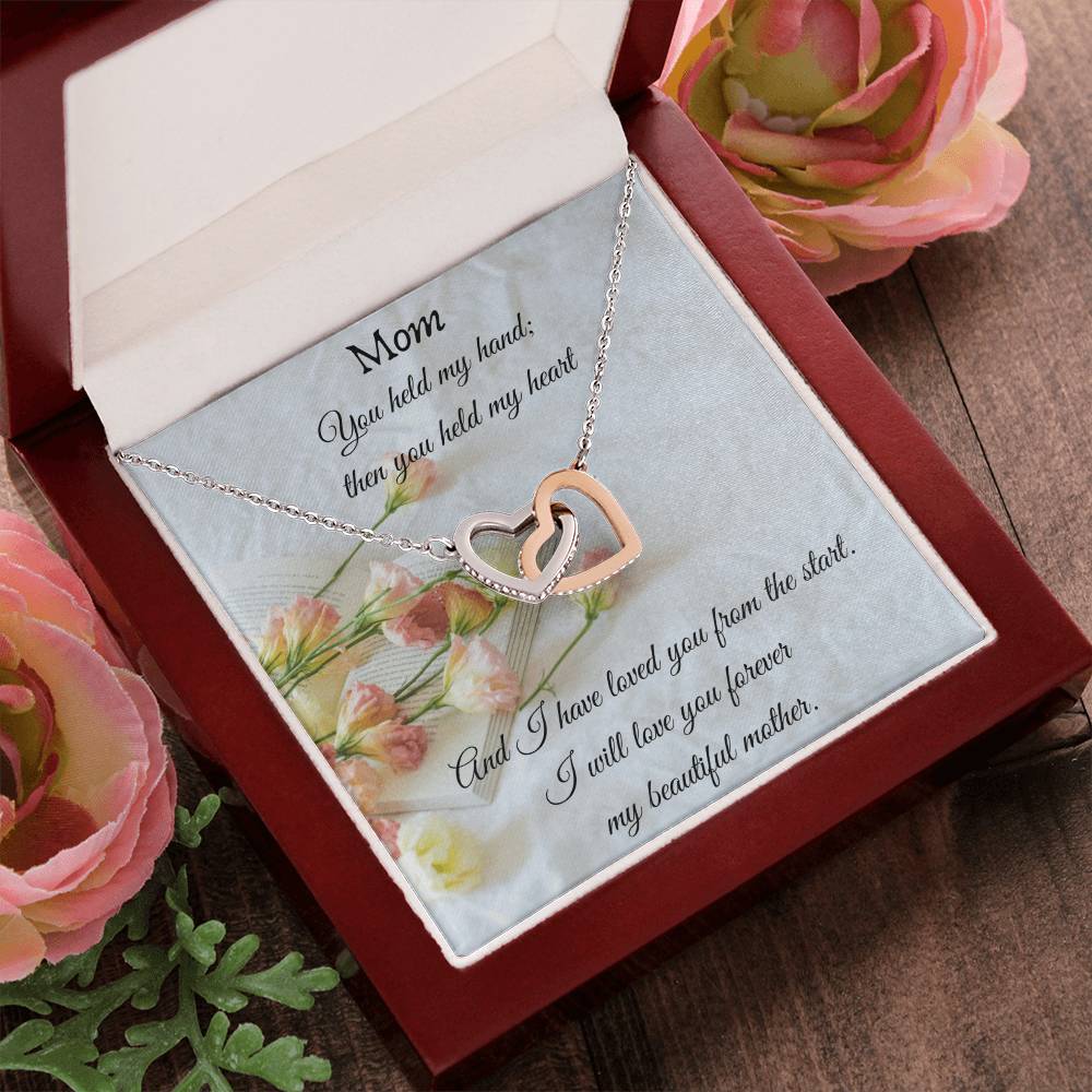 Gift For Mom - Interlocking Heart Necklace With Cubic Zirconia Interlocking Hearts Necklace