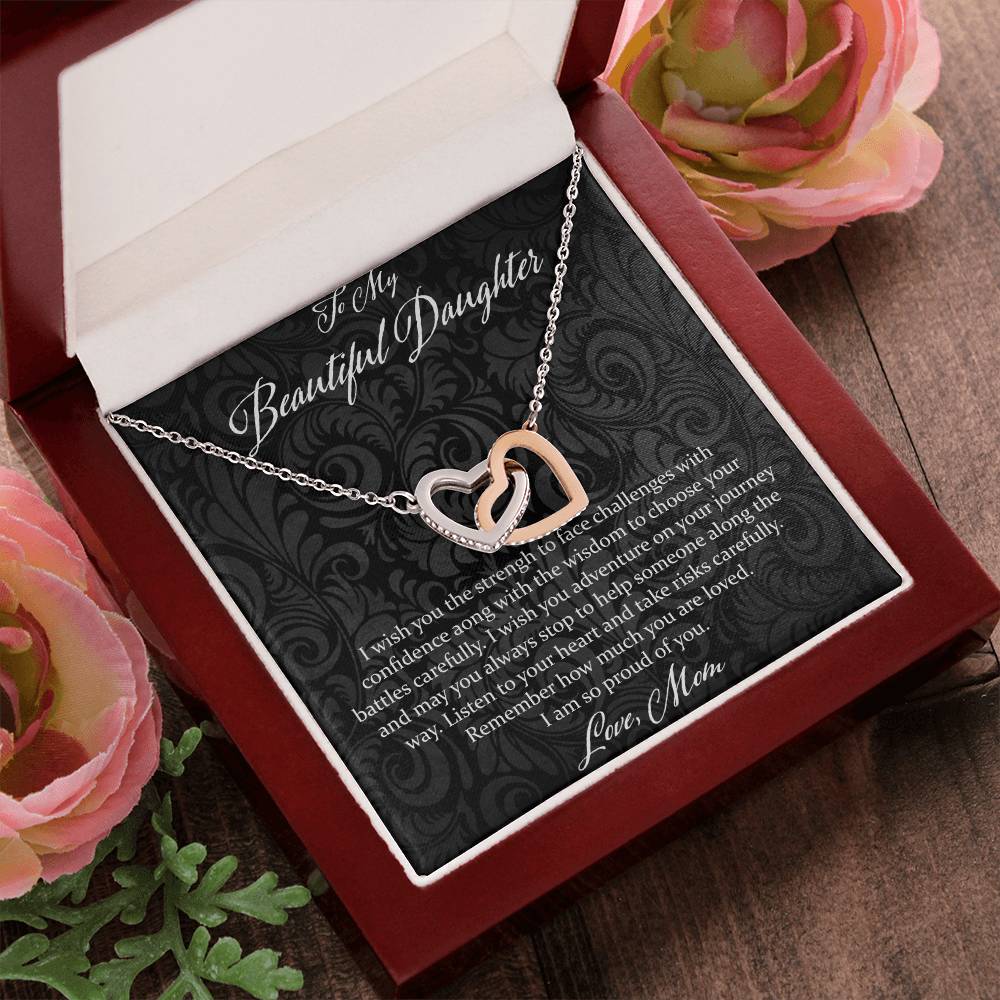To My Beautiful Daughter I Wish You The Strength - Love Mom Interlocking Hearts Necklace
