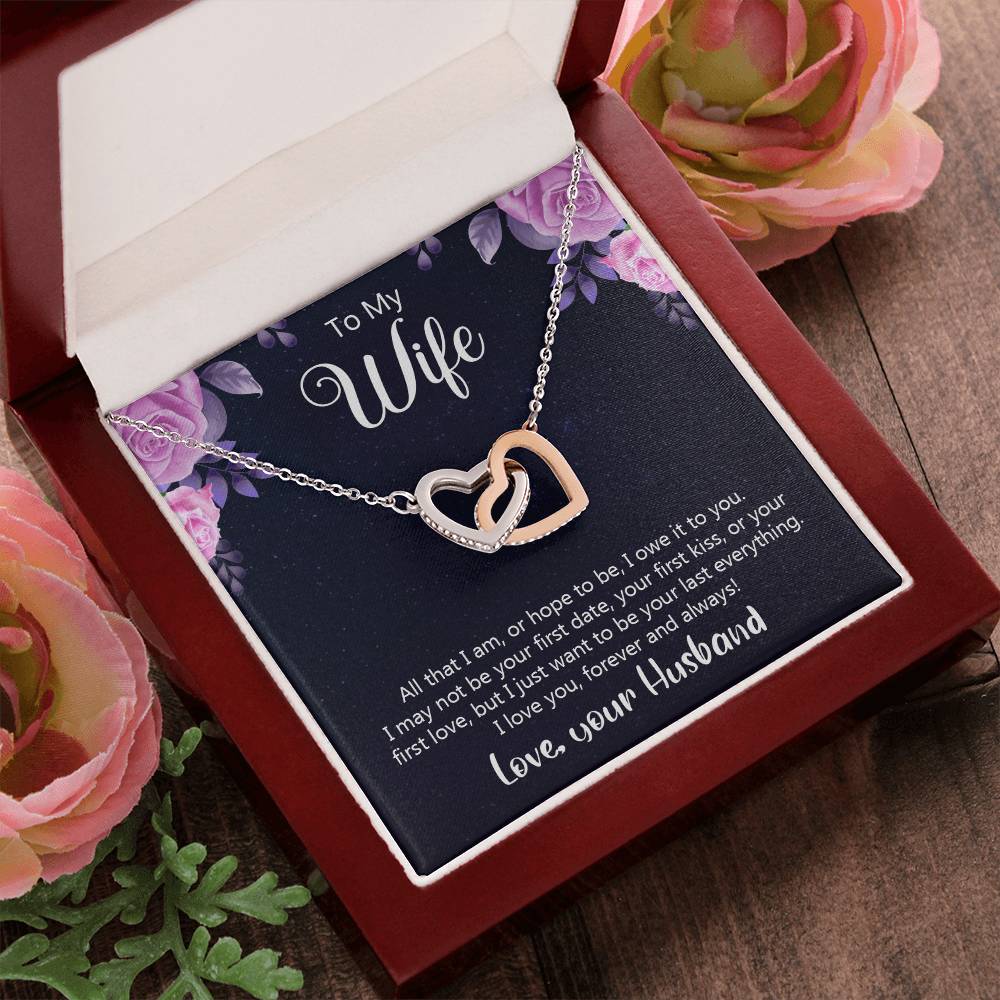 To My Wife - I Love You Forever Interlocking Hearts Necklace