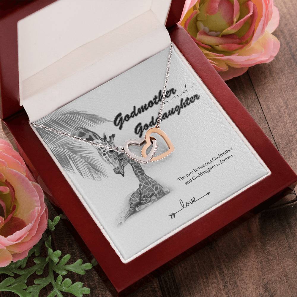 Godmother Goddaughter Gift Necklace Emotional Message Card Cute Giraffe Interlocking Hearts Necklace
