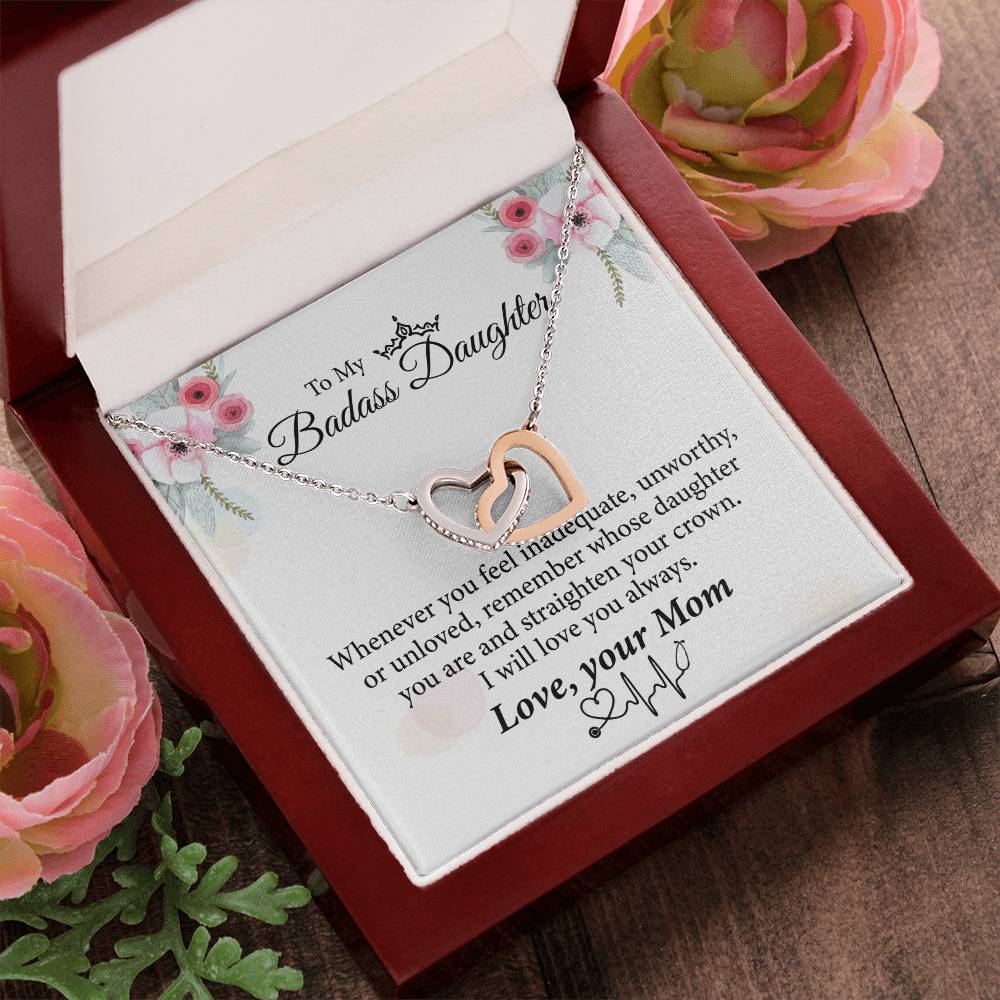 To My Badass Daughter Necklace From Mom👩‍⚕️ Interlocking Hearts Necklace