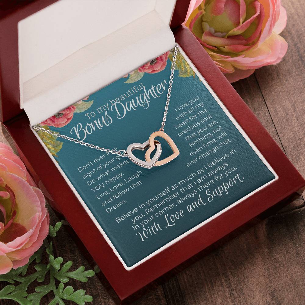 Stepdaughter Love & Support Gift From Stepmom Step Dad - Hearts Interlocking Hearts Necklace