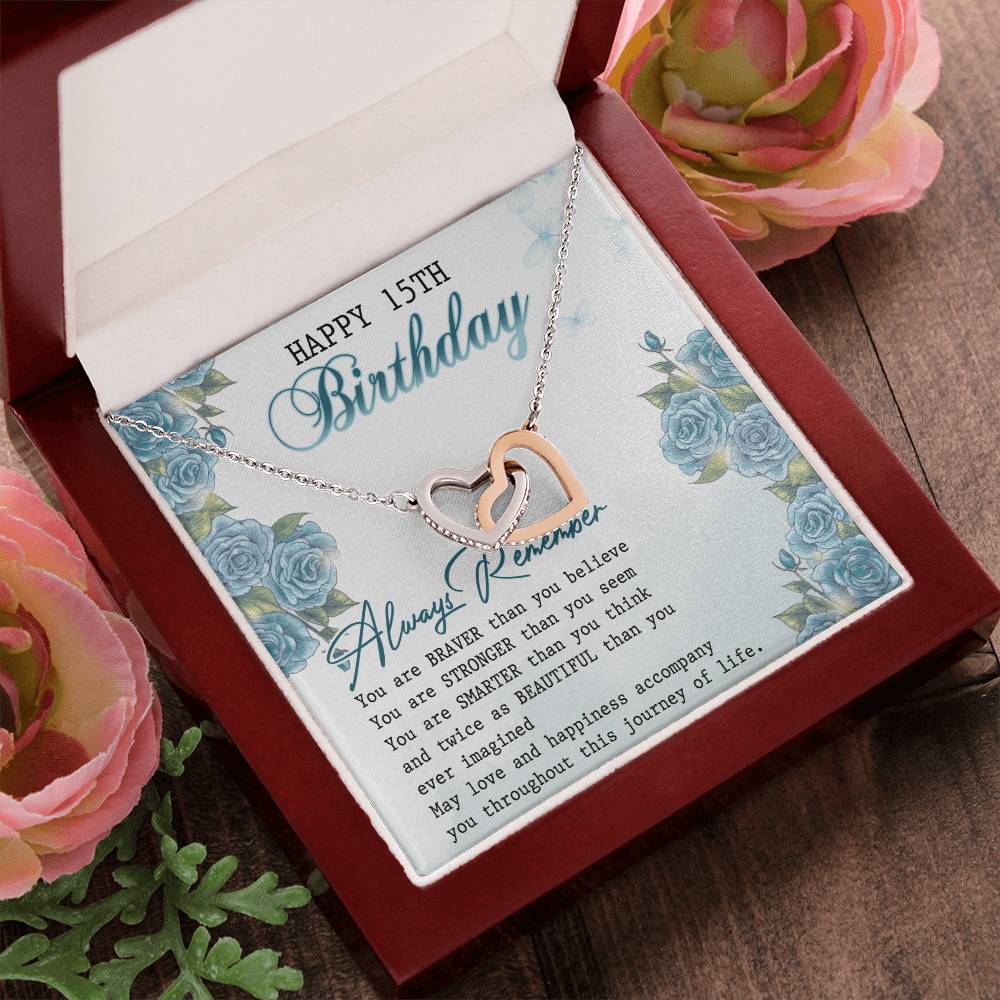 Happy 15Th Birthday Interlocking Hearts Necklace Message Card