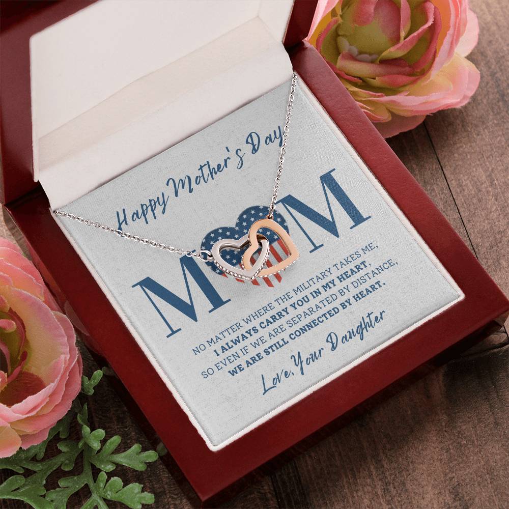 Military Daughter Carry You In My Heart Mother'S Day Necklace 🇺🇸 Interlocking Hearts Necklace