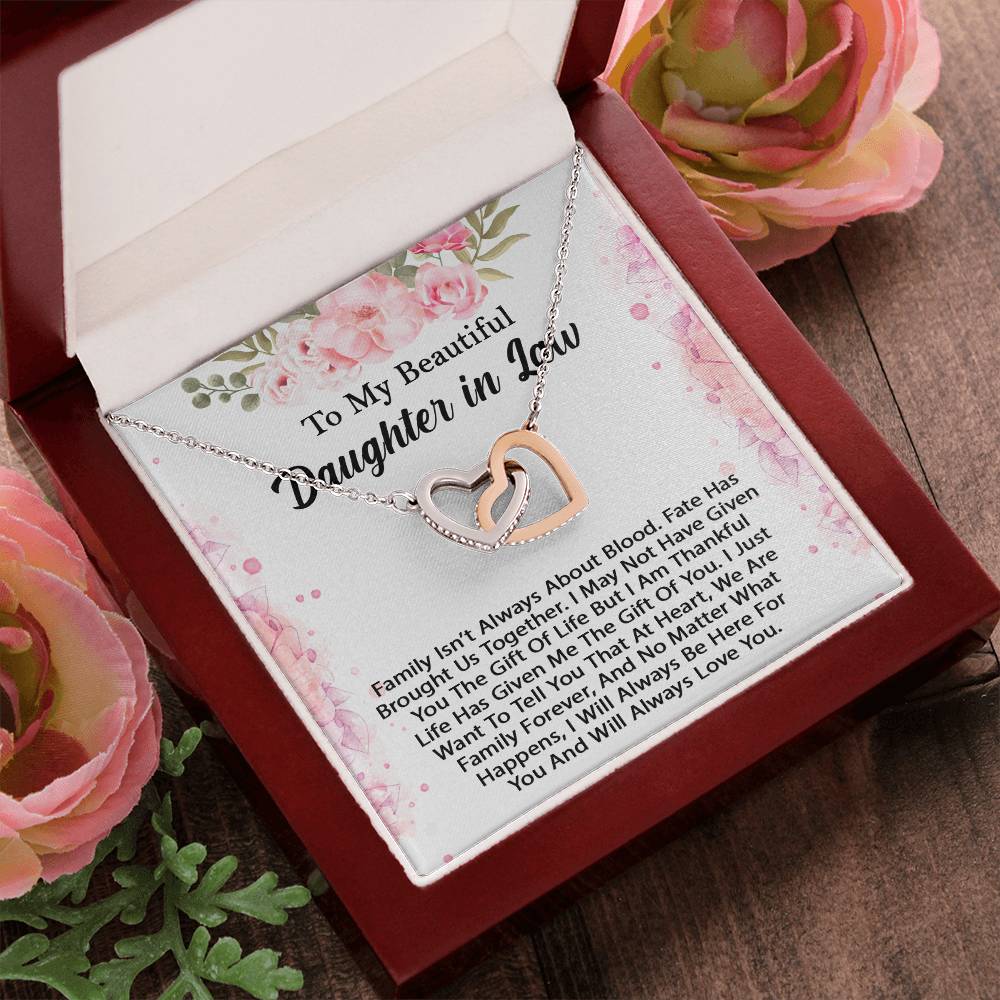 To My Beautiful Daughter In Law Hearts Necklace - Perfect Gift Interlocking Hearts Necklace