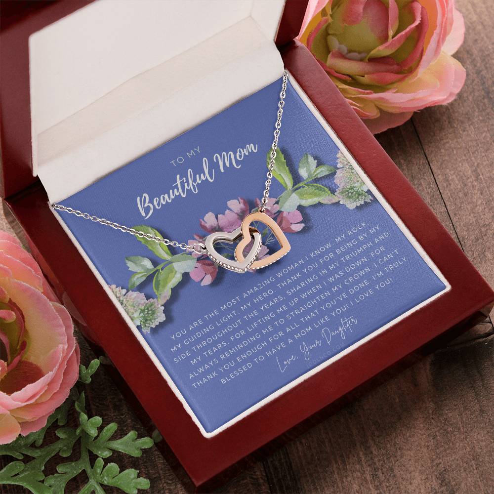 To My Beautiful Mom Necklace Beautiful Mom Gift Mother’S Day Gift Birthday Gift Gift From Daughter On Wedding Day Interlocking Hearts Necklace