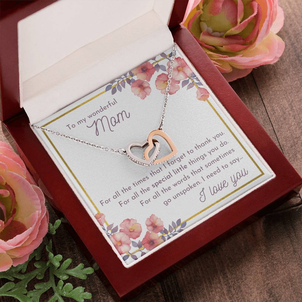 To My Wonderful Mom - For All The Special Little Thing You Do Interlocking Hearts Necklace