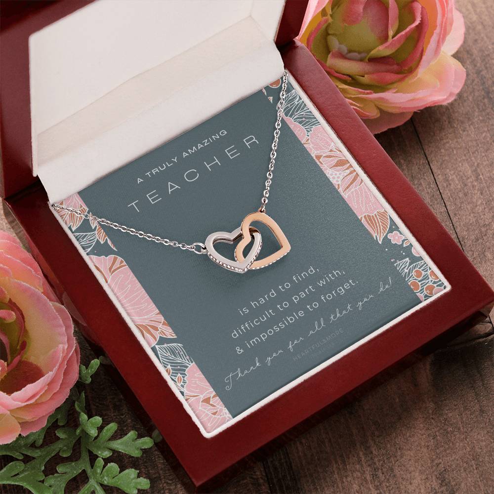 Teacher Gift Gift For Teacher Necklace A Truly Amazing Teacher Appreciation Gift Interlocking Hearts Necklace
