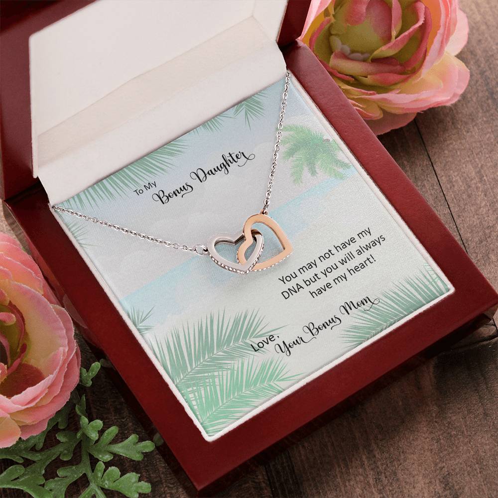 Bonus Daughter From Bonus Mom No Dna But You Have My Heart Interlocking Hearts Necklace