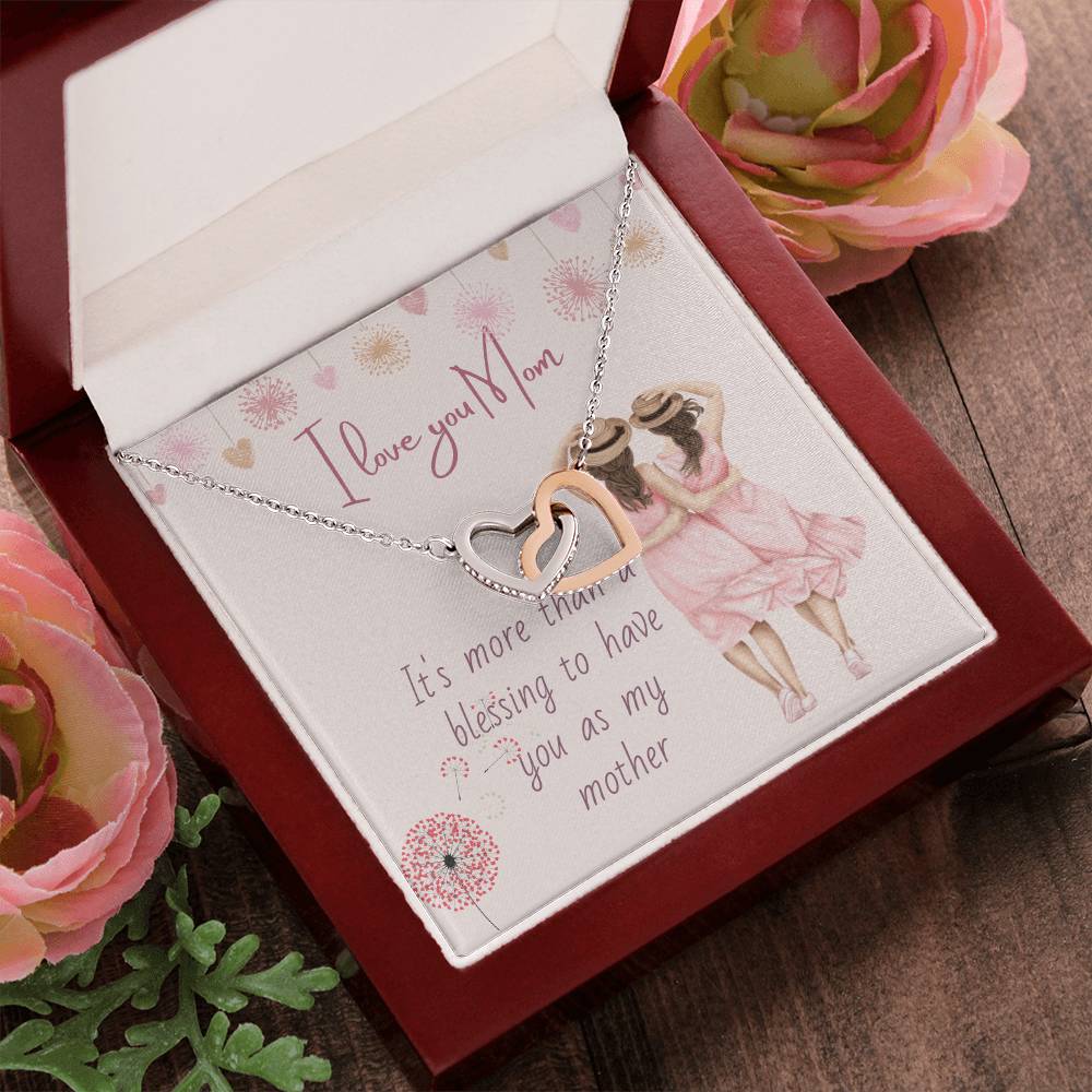 I Love You Mom Necklace Mom Necklace Mom Birthday Gift Mothers Necklace Gift Interlocking Hearts Necklace