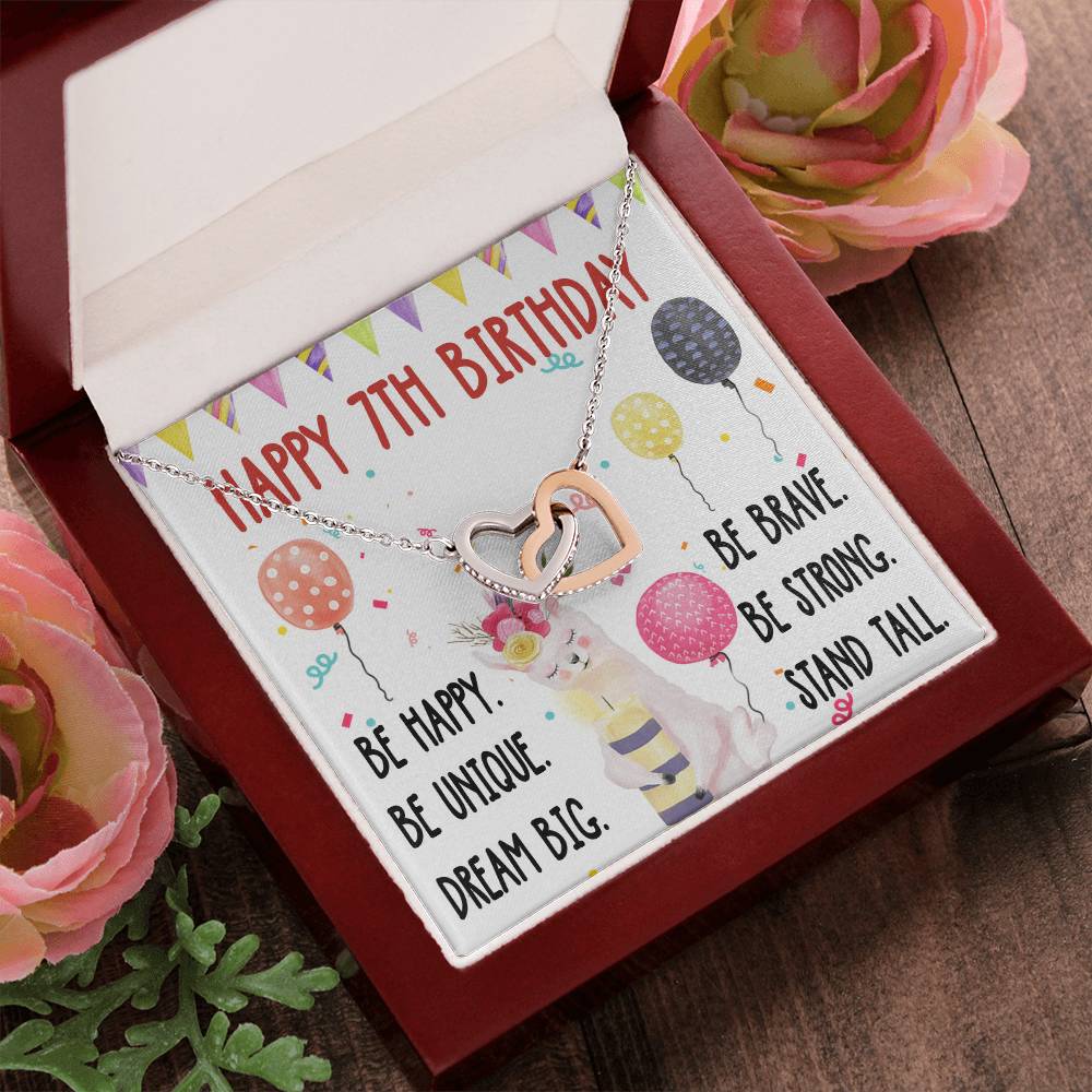 7Th Birthday Necklace Gift For Girl Daughter Birthday Gift For 7 Years Old Teen Birthday Gift Cute Llama Interlocking Hearts Necklace