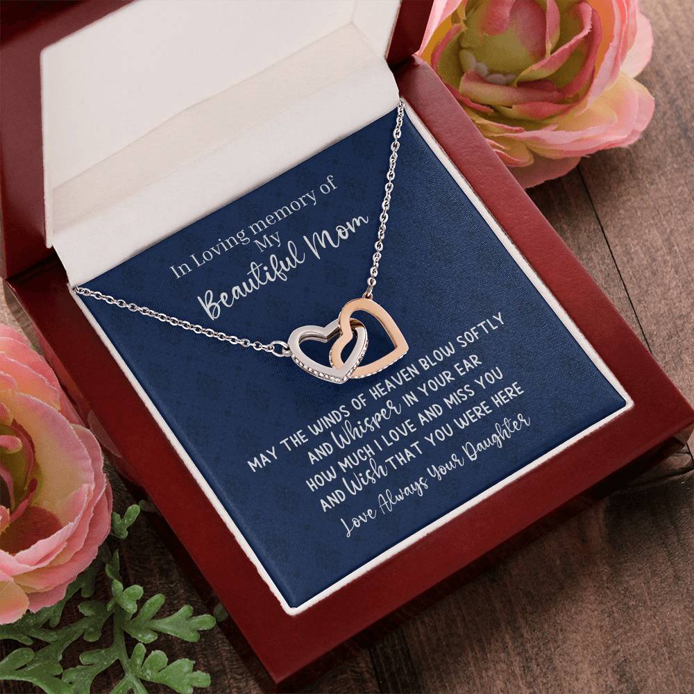 Mom Remembrance - 2 Hearts Necklace - Love Daughter Interlocking Hearts Necklace