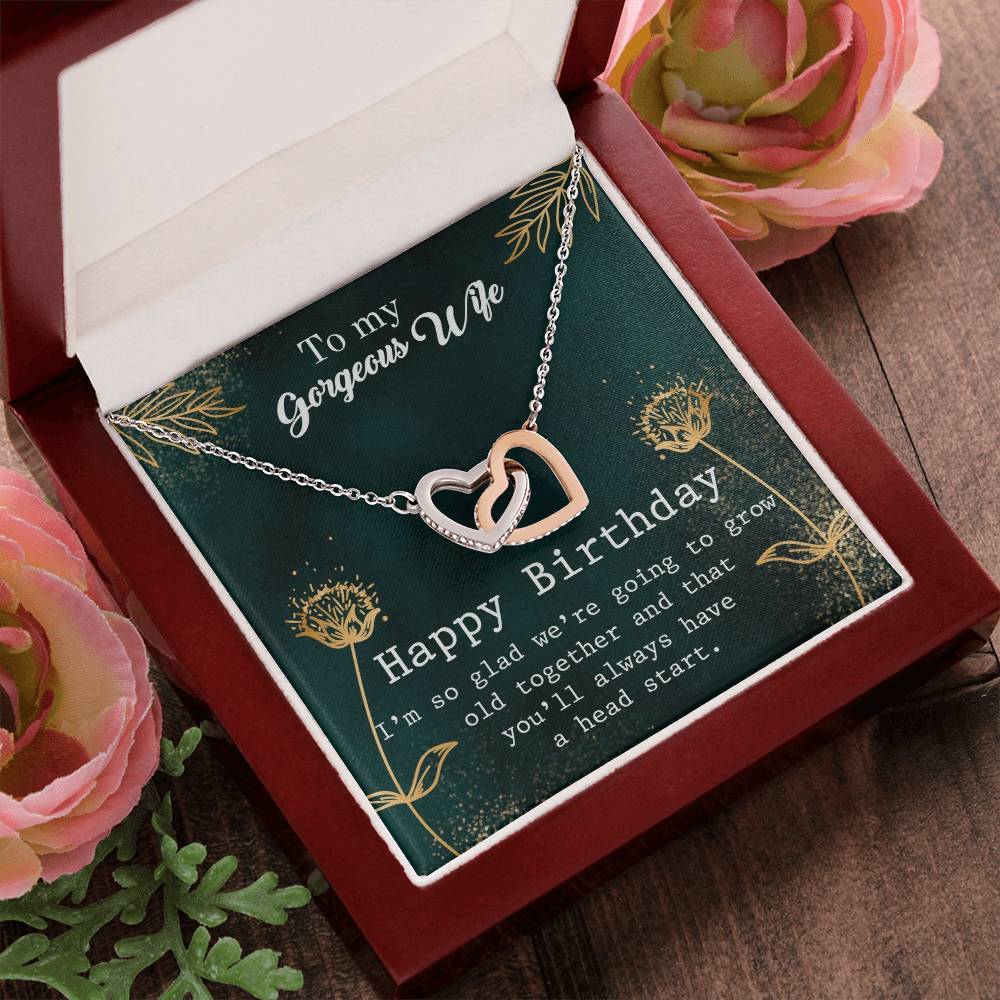 To My Gorgeous Wife - Happy Birthday Gift - Interlocking Hearts Necklace