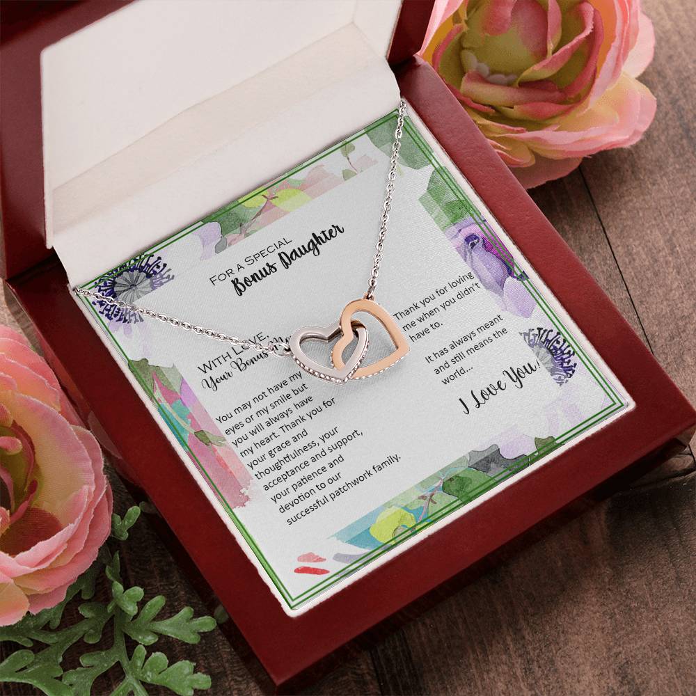 Bonus Daughter From Bonus Mom No Dna But You Have My Heart Interlocking Hearts Necklace