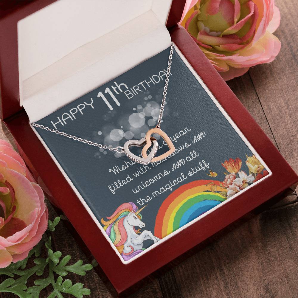 11Th Birthday Necklace Gifts For Girls Cute Unicorn 11 Years Old Girl Jewelry Gift For Daughter Niece Interlocking Necklace Xu246Il04 Interlocking Hearts Necklace