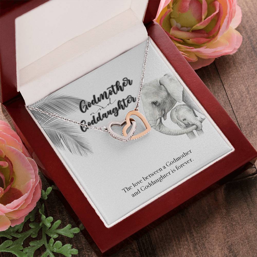 Godmother Goddaughter Gift Necklace Emotional Message Card Cute Elephant Interlocking Hearts Necklace