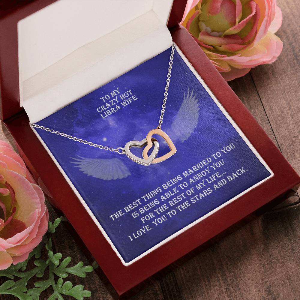 Hot Libra Wife Interlocked Hearts Necklace With Personal Message Card And Jewelry Box. Interlocking Hearts Necklace