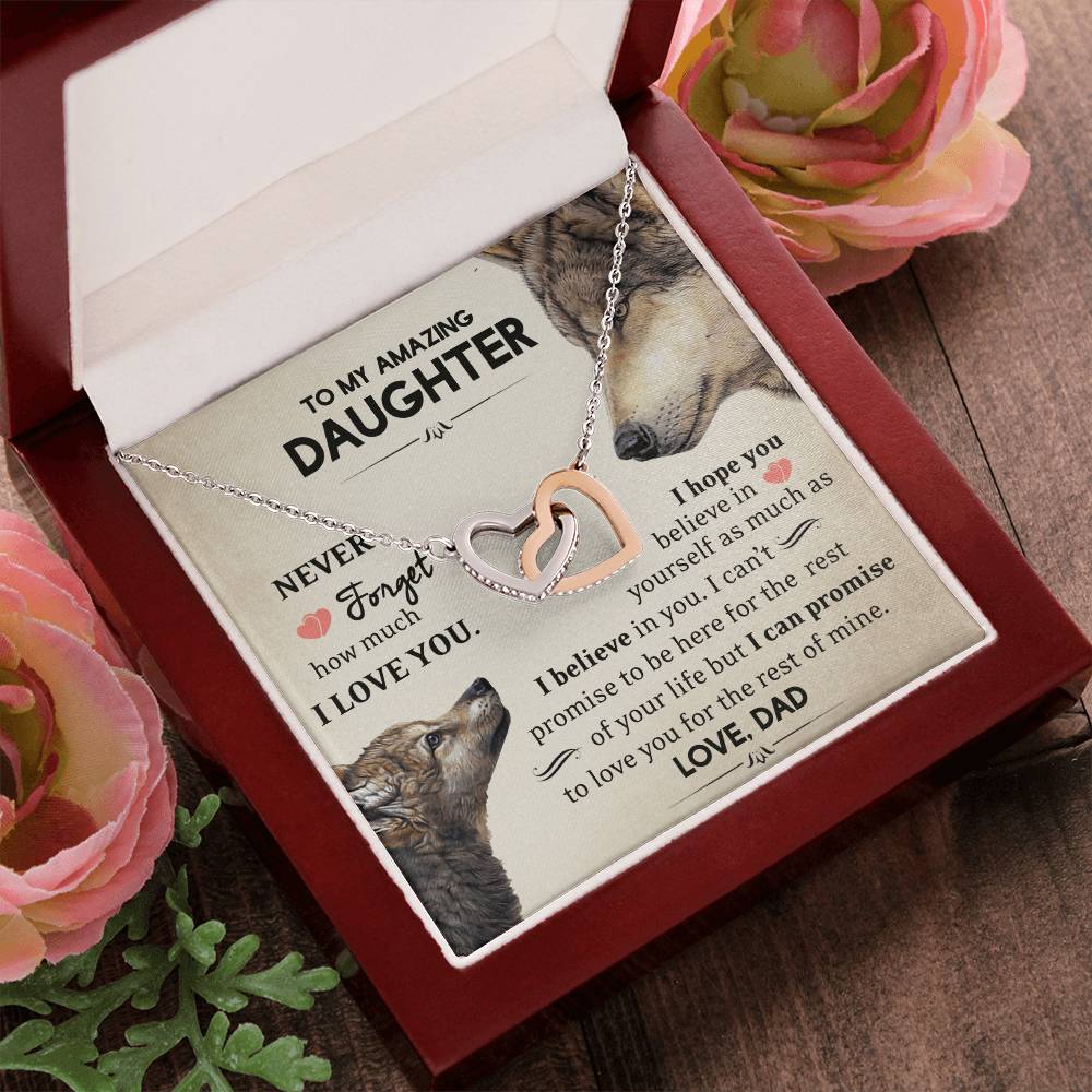 To My Amazing Daughter - Never Forget - I Love You - Love Dad Interlocking Hearts Necklace