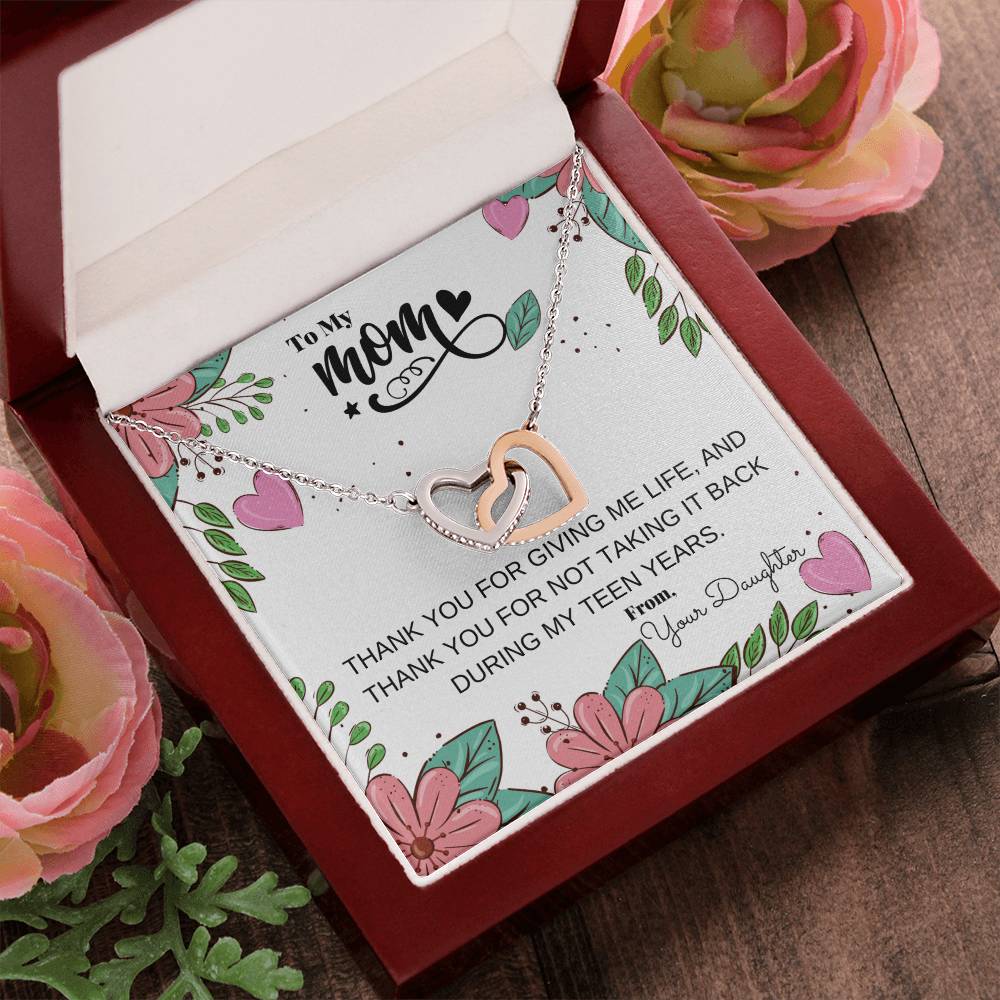 Thank You For Giving Me Life And Not Taking It Back In My Teen Years Necklace Interlocking Hearts Necklace